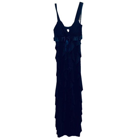 VTG CACHE Navy Blue Layered Wide Spaghetti Strap Maxi Dress Sz 4 - Picture 1 of 6